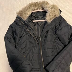 Aeropostale Black Puffer Jacket with Faux Fur Trim